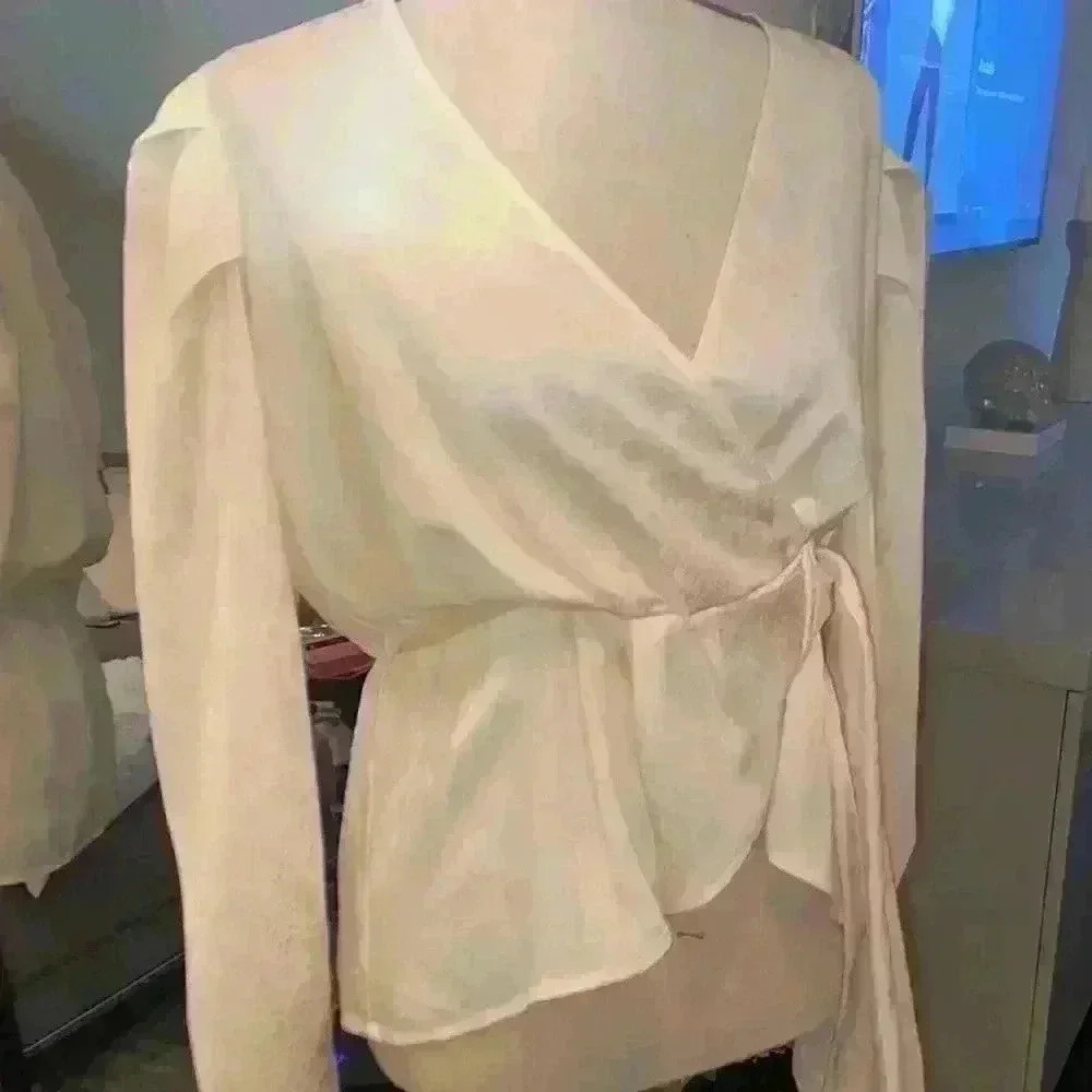 NWT EXPRESS CREME SNAKESKIN LONG TIE BLOUSE - Picture 2 of 2